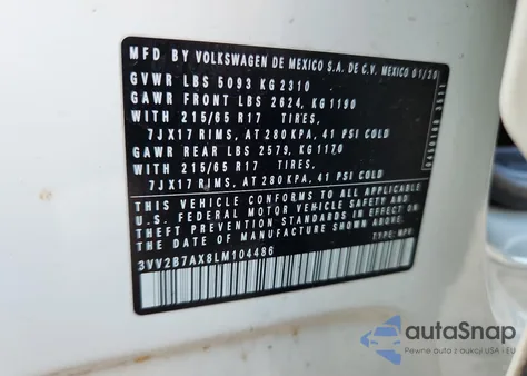 2020 Volkswagen Tiguan Se from USA, damaged, VIN 3VV2B7AX8LM104486